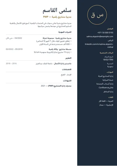 نموذج سيرة ذاتية لمديرة مشاريع رقمية