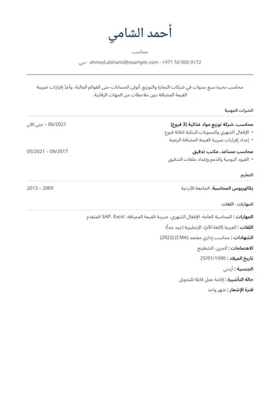 نموذج سيرة ذاتية لمحاسب، تصميم رصين