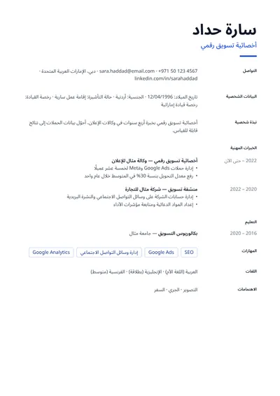 معاينة قالب السيرة الذاتية البسيط