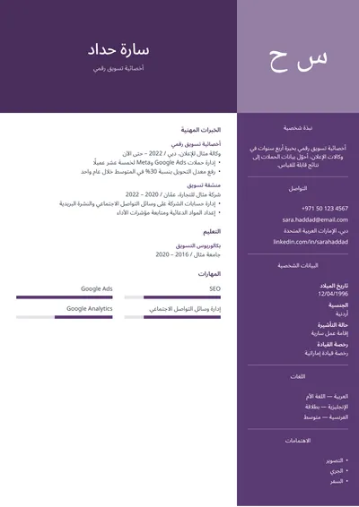 معاينة قالب السيرة الذاتية الفخامة