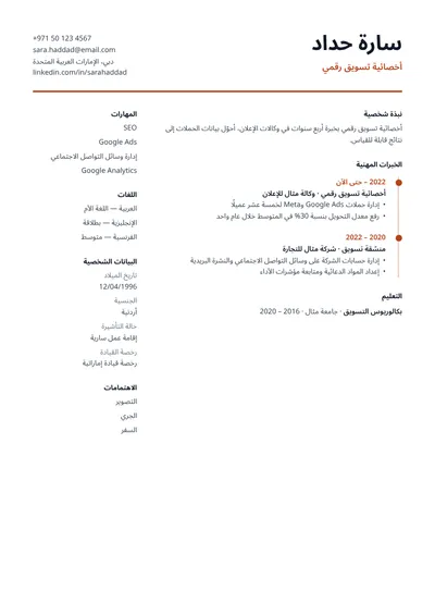 معاينة قالب السيرة الذاتية الخط الزمني