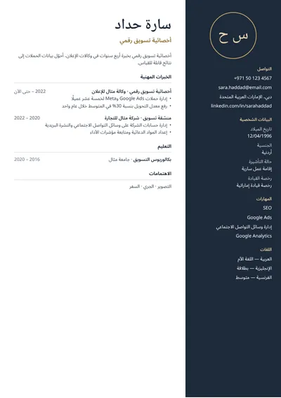 معاينة قالب السيرة الذاتية الليل