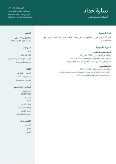 معاينة قالب السيرة الذاتية الشريط