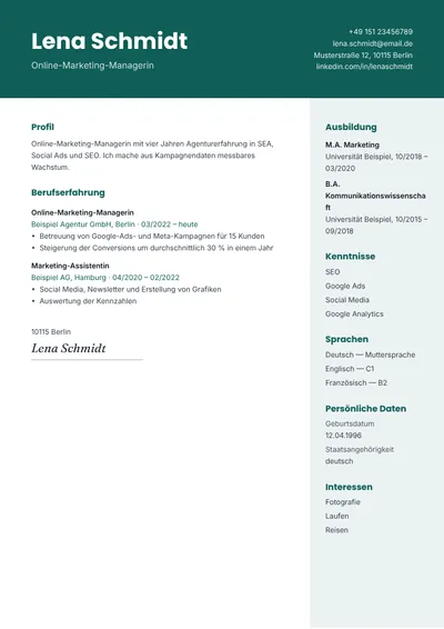 Vorschau der Lebenslauf-Vorlage Banner