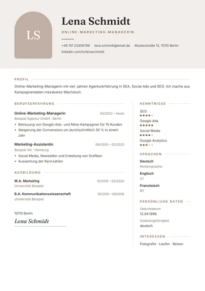 Vorschau der Lebenslauf-Vorlage Bogen