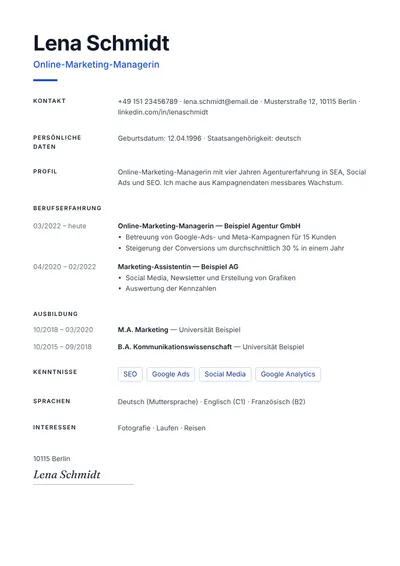 Vorschau der Lebenslauf-Vorlage Minimal