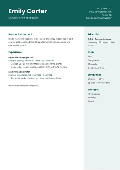 Preview of the Banner CV template