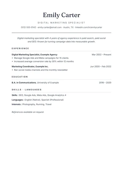 Preview of the Classic CV template