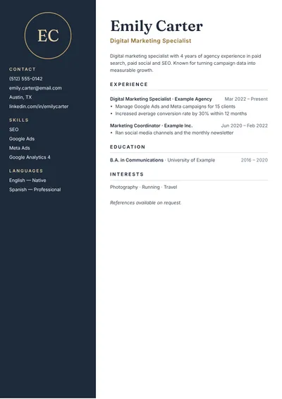 Preview of the Midnight CV template