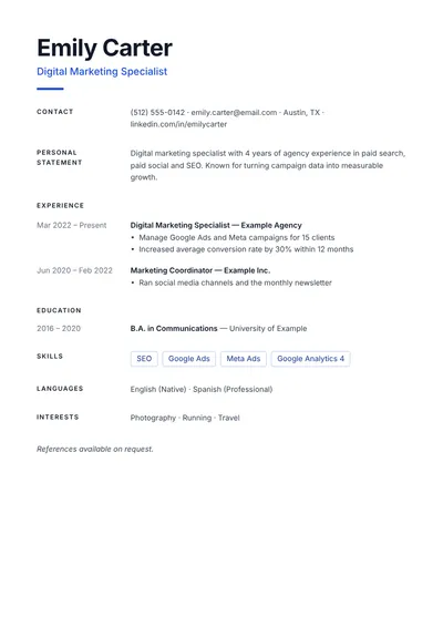 Preview of the Minimal CV template