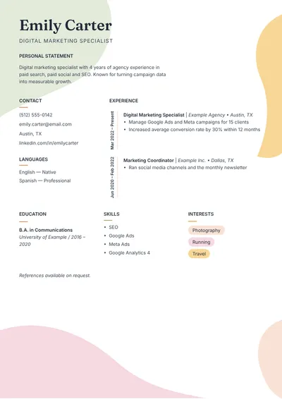 Preview of the Petals CV template