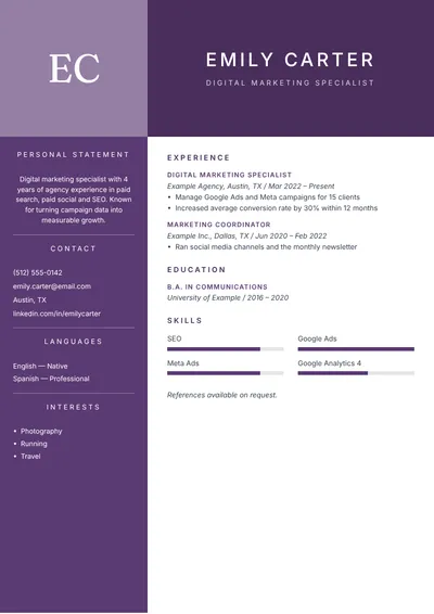 Preview of the Prestige CV template