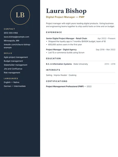 Project manager resume example with budgets, teams and delivered projects