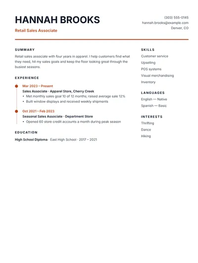 Retail sales associate resume example with sales results, no photo