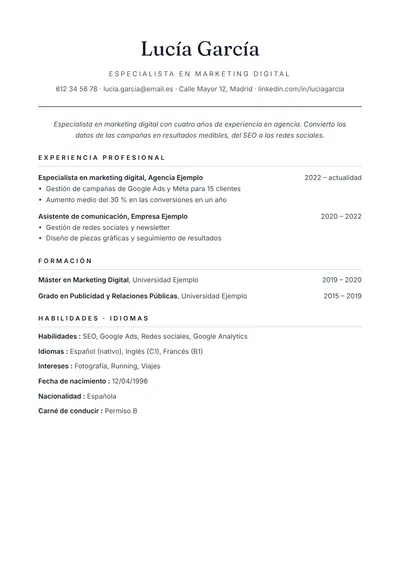 Vista previa de la plantilla de currículum Clásica