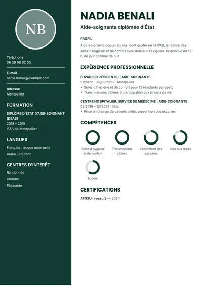 Exemple de CV d’aide-soignante diplômée d’État travaillant en EHPAD