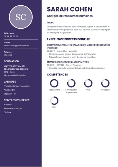 Exemple de CV de chargée de ressources humaines en entreprise