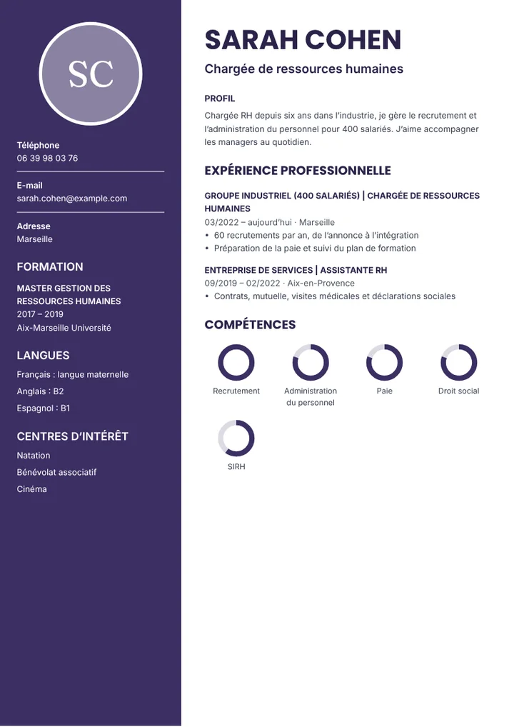 Exemple de CV de chargée de ressources humaines en entreprise