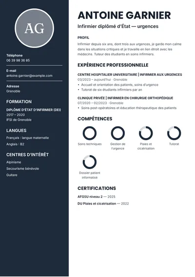 Exemple de CV d’infirmier diplômé d’État, urgences et chirurgie