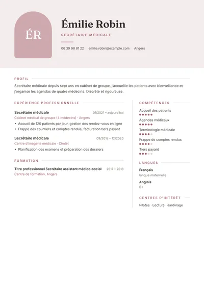 Exemple de CV de secrétaire médicale en cabinet de groupe
