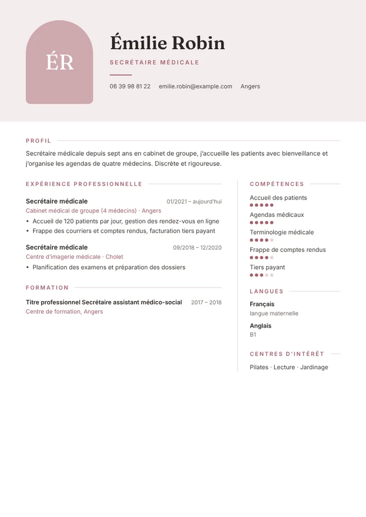 Exemple de CV de secrétaire médicale en cabinet de groupe