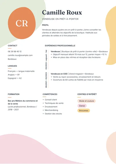 Exemple de CV de vendeuse en prêt-à-porter avec résultats de vente chiffrés