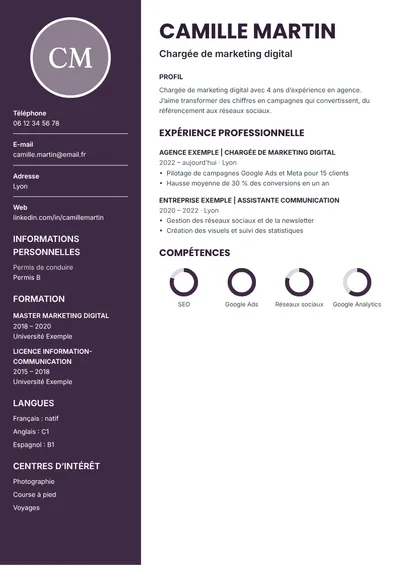 Aperçu du modèle de CV Aubergine