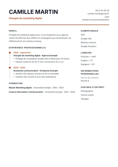 Aperçu du modèle de CV Chronologie