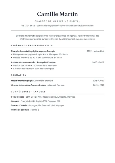 Aperçu du modèle de CV Classique