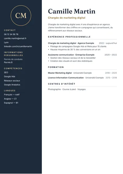 Aperçu du modèle de CV Nuit
