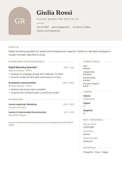 Anteprima del modello di curriculum Arco