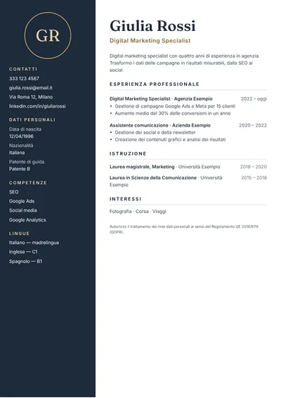 Anteprima del modello di curriculum Notte