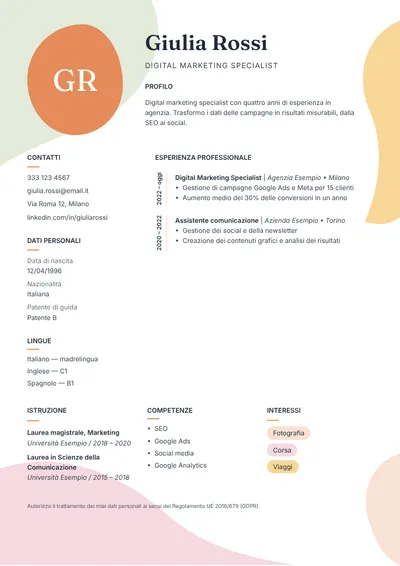 Anteprima del modello di curriculum Petali