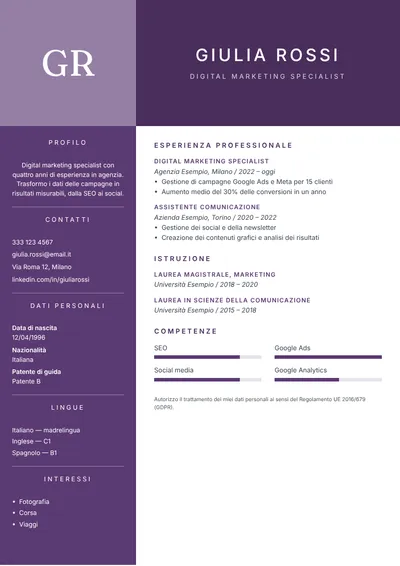 Anteprima del modello di curriculum Prestigio