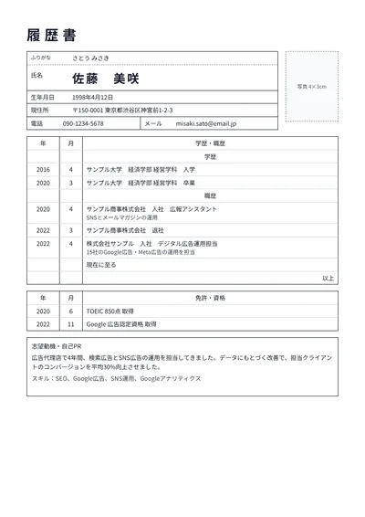 Preview of the Rirekisho (official) CV template