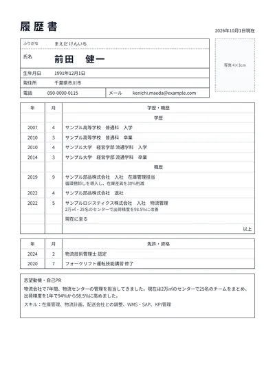 物流センターの物流管理担当の履歴書の例文