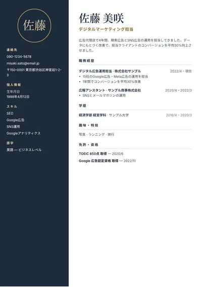 履歴書テンプレート「ナイト」のプレビュー