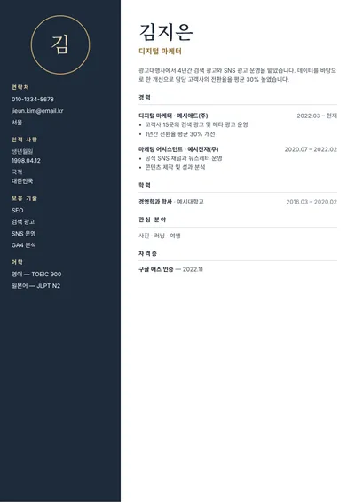 나이트 이력서 템플릿 미리보기