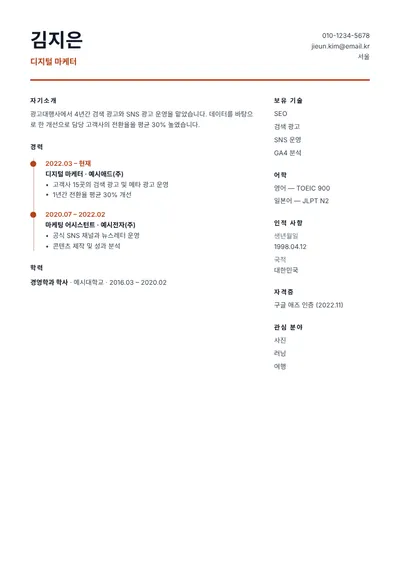 타임라인 이력서 템플릿 미리보기