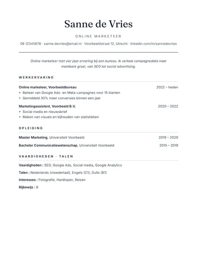Voorbeeld van het cv-sjabloon Klassiek