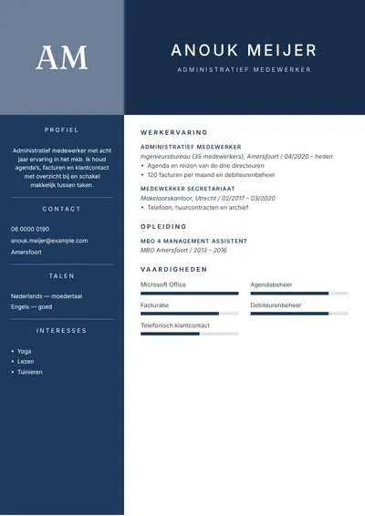 Cv-voorbeeld van een administratief medewerker bij een bedrijf