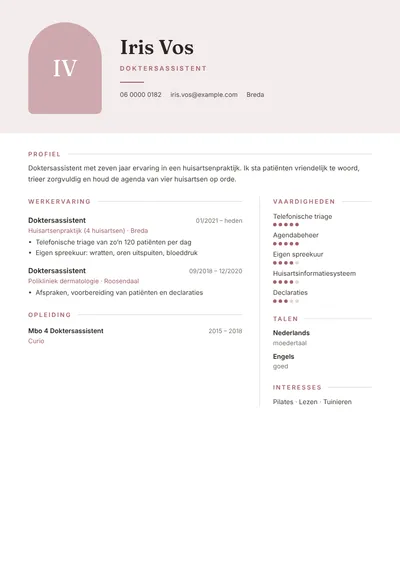 Cv-voorbeeld van een doktersassistent in een huisartsenpraktijk