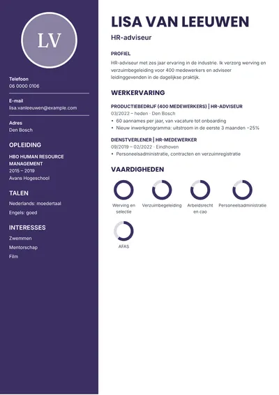 Cv-voorbeeld van een HR-adviseur