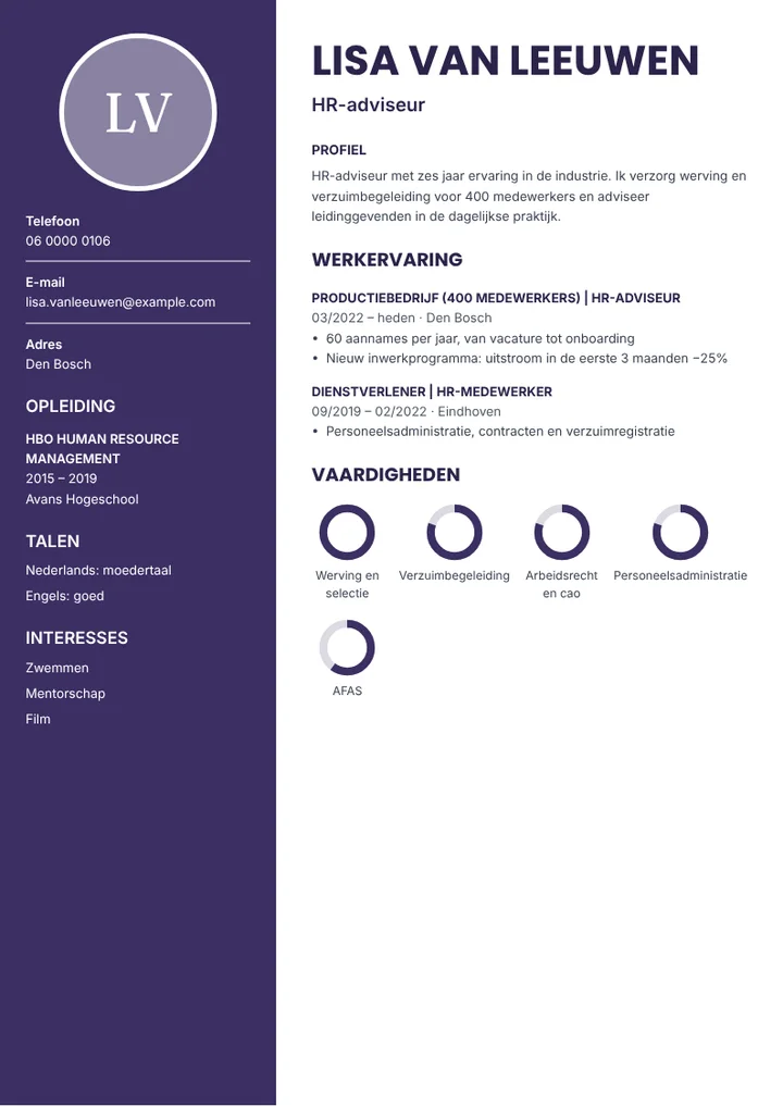 Cv-voorbeeld van een HR-adviseur
