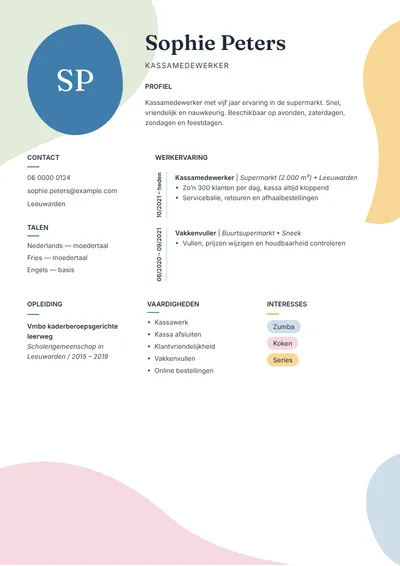 Cv-voorbeeld van een kassamedewerker in een supermarkt