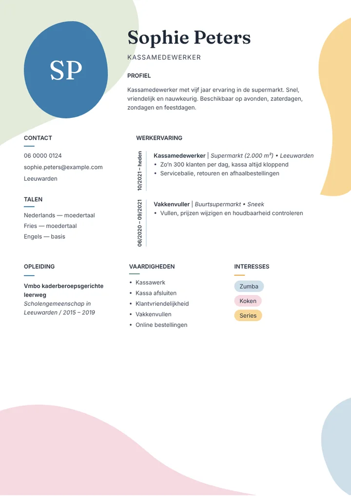 Cv-voorbeeld van een kassamedewerker in een supermarkt