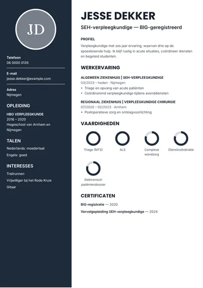Cv-voorbeeld van een verpleegkundige op de spoedeisende hulp