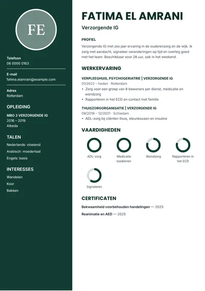 Cv-voorbeeld van een verzorgende IG in de ouderenzorg