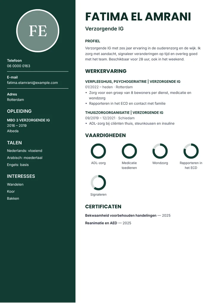 Cv-voorbeeld van een verzorgende IG in de ouderenzorg