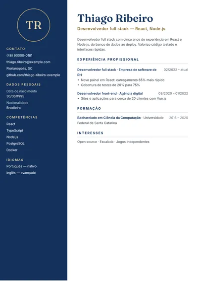 Exemplo de currículo de desenvolvedor web full stack